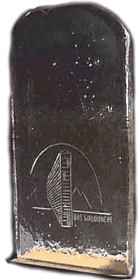 Glasplatte (16x29x1,5 cm) im Holzständer (Unikate, signiert) von Klaus Büchler 